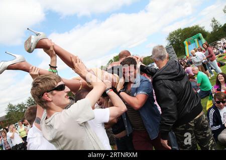 Oxford Pride protest event June 2013 - man crowd diving Stock Photo