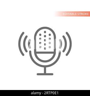 Podcast microphone line vector icon. Streaming mic, sound outline symbol. Stock Vector