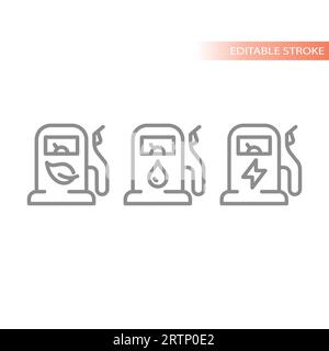 Fuel and gas station for electric car or biodiesel. Car charger pump, gasoline tank outline vector icon. Stock Vector