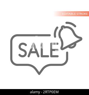 Sale banner cloud with bell line vector icon. Discount or promotion balloon outline. Stock Vector