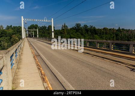 Duha (Rainbow) bridge in Bechyne town, Czech Republic Stock Photo