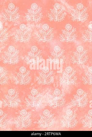 water color clous on white floral pattern seamless illustrator art, light peach color cloud water color background, white floral pattern Stock Photo