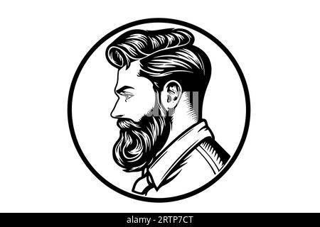 Bearded hipster man face portrait sketch drawing. Hairstyle head guy.  Barbershop emblem, logo concept. Profile avatar character. Bearded male  silhouette. Black vector illustration isolated on white. Stock Vector |  Adobe Stock