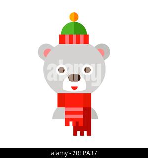 Happy polar bear wearing red scarf flat vector icon Stock Vector