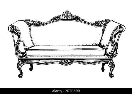 Vintage sofa hand drawn ink sketch. Engraving style vector illustration ...