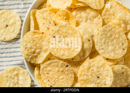 Mexican Round Tortilla Chips in a Bowl Stock Photo