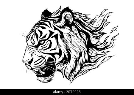 Tiger head hand drawn engraving style vector illustration. Stock Vector