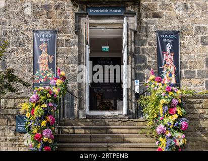 Royal Botanic Gardens, Edinburgh, Scotland, UK, 14 September 2023, Fleurs de Ville 'Voyage': a floral display created by talented local florists. Pictured: floral arrangements in Inverleith House. Credit: Sally Anderson/Alamy Live News Stock Photo