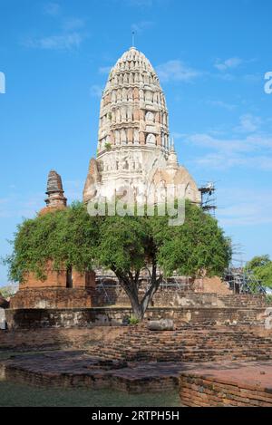 View of the old prang Buddhist temple Wat Ratchaburana (Wat Rat Burana) on a sunny day. Ayutthaya, Thailand Stock Photo