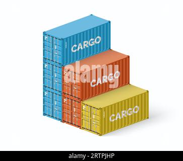 Stack of cargo containers. Vector illustration of shipping containers isolated on white background Stock Vector