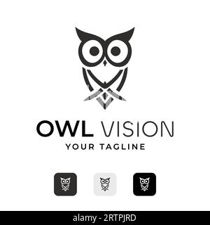 Minimalist Owl Vision vector Logo, Linear owl silhouette Stock Vector