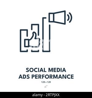 Social Media Ads Performance Icon. Advertisement, Campaign, Promotion. Editable Stroke. Simple Vector Icon Stock Vector