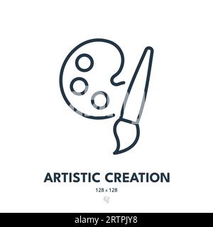 Artistic Creation Icon. Painting, Palette, Brushstroke. Editable Stroke. Simple Vector Icon Stock Vector