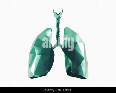 Red low poly human lungs with digital line on dark blue background ...