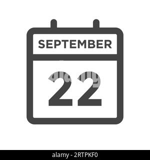 September 22 Calendar Day or Calender Date for Deadline and Appointment Stock Vector