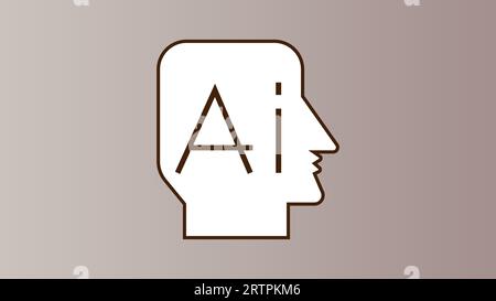 AI concept icon with human profile, sepia gradient Stock Vector