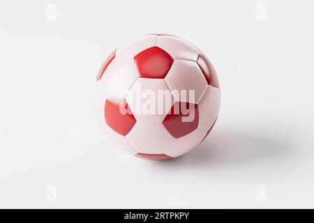 Red and white soccer ball on white background. 3d illustration of fun soccer ball isolated Stock Photo