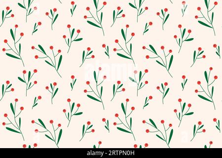 winter seamless pattern with red berries twigs- vector illustration Stock Vector