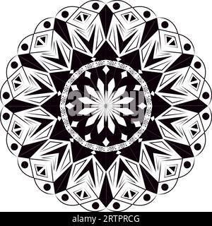 A black color mandala design on a white background in floral circle. Stock Vector