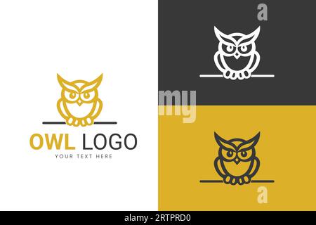 Golden Owl Silhouette Logo design, Vector Yellow Owl Logo template Stock Vector