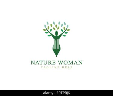 Nature woman logo design vector template. Creative abstract people logo design. Nature Women Tree vector logo Stock Vector