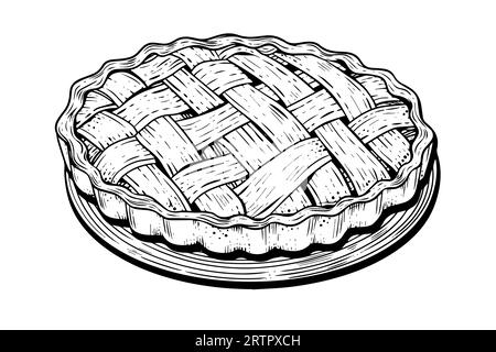 Apple pie hand drawn engraving style vector illustration. Stock Vector