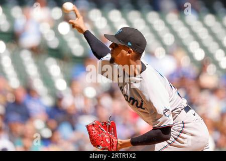 Miami Marlins starting pitcher Eury Perez (39) in action during a