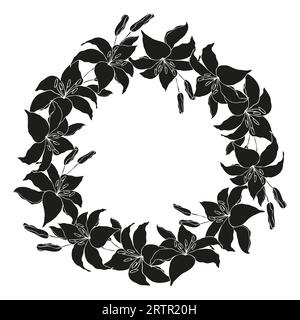 Lilly flower line art garland circle wreath set, vector background Stock Vector