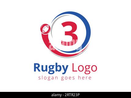 Initial 3 monogram alphabet with Rugby, Football Logo Combine With Rugby Ball Icon For American Soccer Club Symbol Stock Vector