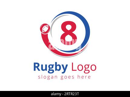 Initial 8 monogram alphabet with Rugby, Football Logo Combine With Rugby Ball Icon For American Soccer Club Symbol Stock Vector