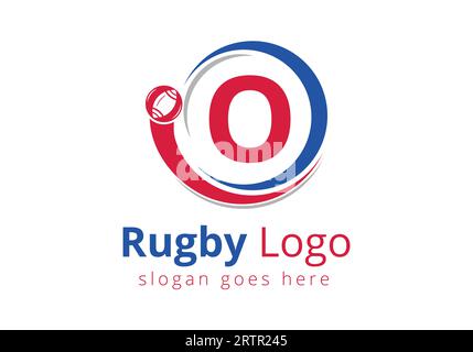 Initial O monogram alphabet with Rugby, Football Logo Combine With Rugby Ball Icon For American Soccer Club Symbol Stock Vector
