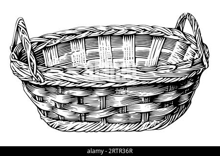 Hand drawn sketch of wicker basket. Engraved style vector illustration. Template for your design works. Stock Vector