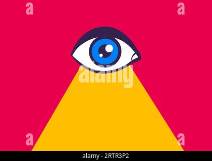 Vector illustration of a eye. Vintage vector poster of blue eye and light. Icon of eye. Stock Vector