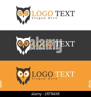 Orange color Owl  Head Mascot Logo Design, Vector owl silhouette design Stock Vector
