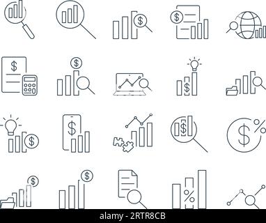Analytics Icons Set. Chart, Statistics, Reporting, Metrics. Editable Stroke. Simple Icons Vector Collection Stock Vector