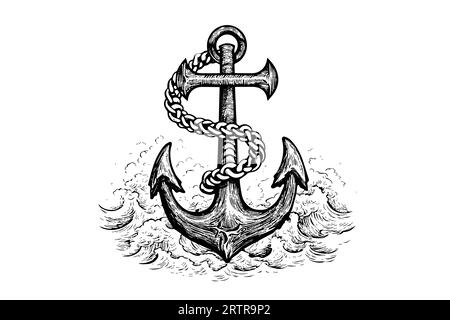 Vintage Sea Anchor Rope Hand Drawn Stock Vector (Royalty Free) 1021148005