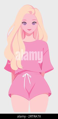 Beautiful Blonde Girl Wearing Pink Dress Vector Stock Vector Image ...