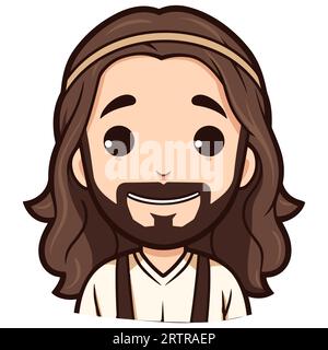 Simple Jesus face cartoon illustration Stock Vector