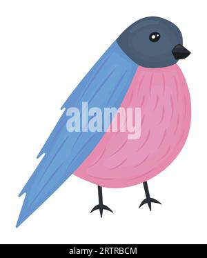 Bird bullfinch vector colorful illustration in pink and blue shades Stock Vector