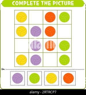 Complete the picture colorful balls. Educational game Worksheet for kids Sudoku Stock Vector