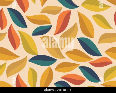 Seamless pattern with autumn leaves in flat style. Flat leaf design. Autumn falling leaves. Design for print, banners and wrapping paper. Vector illus Stock Vector