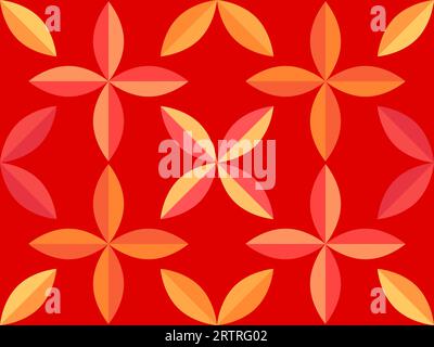 Autumn seamless pattern with leaves in a minimalist style. Composition of autumn leaves yellow, orange, red. Leaf fall. Design for printing on fabric, Stock Vector