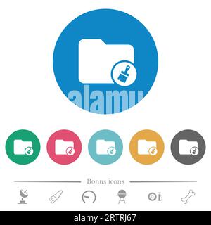 Directory paste flat white icons on round color backgrounds. 6 bonus icons included. Stock Vector