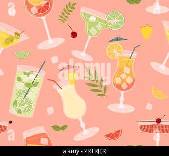 Seamless pattern with cocktails vector concept Stock Vector