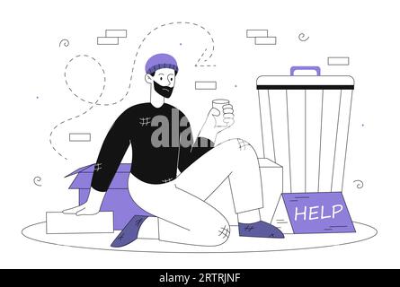 Homeless man vector line concept Stock Vector