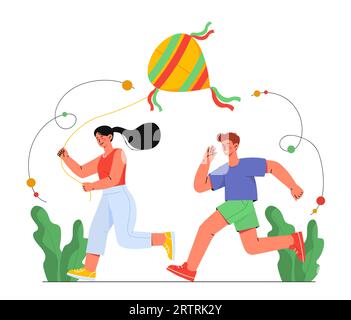 Kids plays with kites vector concept Stock Vector