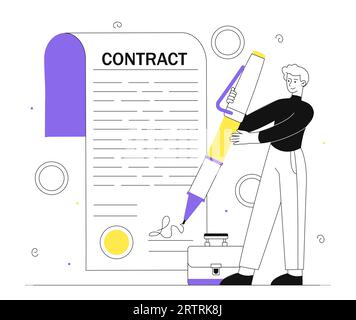Man signing contract vector line concept Stock Vector