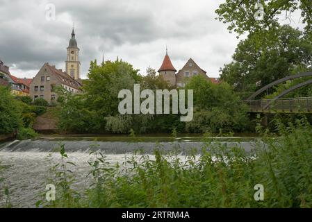 River party in Crailsheim, crailsheim, jagst, jagsttal, schwaebisch hall, baden-wuerttemberg, heilbronn-franken, hohenlohe, germany Stock Photo