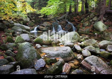 Rocky stream with small waterfall in the mountains Stock Photo