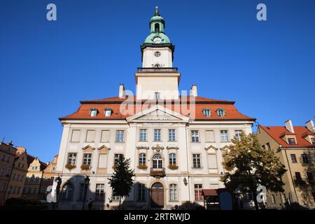 Town Hall building, city landmark in Jelenia Gora, Poland, Classical architecture from 18th century Stock Photo